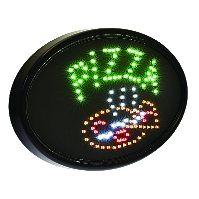 Alpine LED Oval Pizza Sign, 23 x 14, Black Frame, Green/Orange/Red/White Graphics (ALHALP49707)