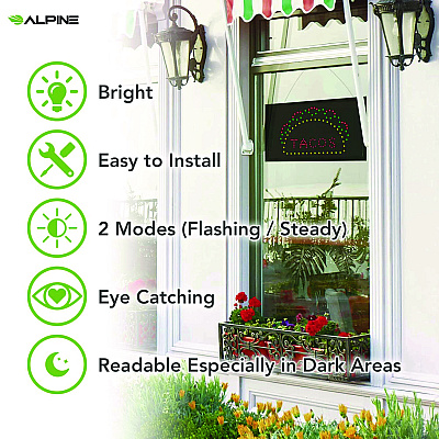 Alpine LED Rectangular TACO Sign, 19 x 10, Black Frame, Green/Red/Yellow Graphics (ALHALP49711)