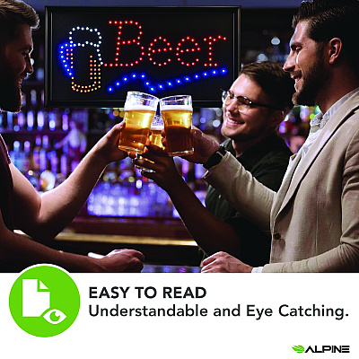 Alpine LED Rectangular Beer Sign, 19 x 10, Black Frame, Blue/Green/Orange/Red/White Graphics (ALHALP49714)
