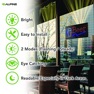 Alpine LED Rectangular Beer Sign, 19 x 10, Black Frame, Blue/Green/Orange/Red/White Graphics (ALHALP49714)