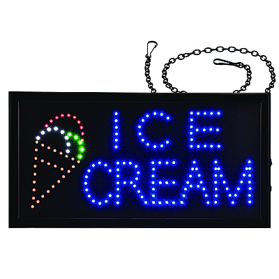 Alpine LED Rectangular Ice Cream Sign, 19 x 10, Black Frame, Blue/Green/Orange/Red/White Graphics (ALHALP49713)
