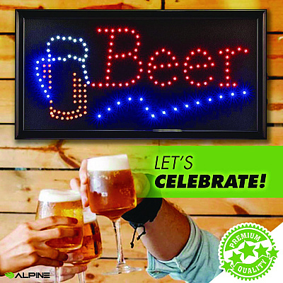 Alpine LED Rectangular Beer Sign, 19 x 10, Black Frame, Blue/Green/Orange/Red/White Graphics (ALHALP49714)