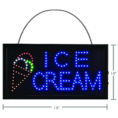 Alpine LED Rectangular Ice Cream Sign, 19 x 10, Black Frame, Blue/Green/Orange/Red/White Graphics (ALHALP49713)