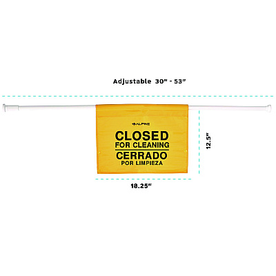 Alpine Safety Hanging Sign with Multi-Lingual Closed for Cleaning Imprint, 30.12 x 1.57 x 1.57, Yellow (ALHALP498HAN)