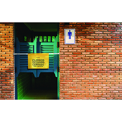 Alpine Safety Hanging Sign with Multi-Lingual Closed for Cleaning Imprint, 30.12 x 1.57 x 1.57, Yellow (ALHALP498HAN)