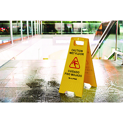 Alpine Bilingual Caution Wet Floor Sign, 11.8 x 0.7 x 24.6, Yellow, 3/Carton (ALHALP4993)