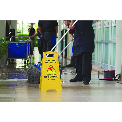 Alpine Bilingual Caution Wet Floor Sign, 11.8 x 0.7 x 24.6, Yellow, 3/Carton (ALHALP4993)