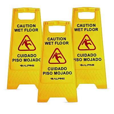 Alpine Bilingual Caution Wet Floor Sign, 11.8 x 0.7 x 24.6, Yellow, 3/Carton (ALHALP4993)
