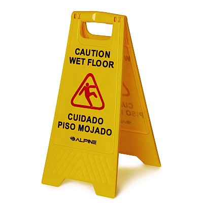 Alpine Bilingual Caution Wet Floor Sign, 11.8 x 0.7 x 24.6, Yellow, 3/Carton (ALHALP4993)