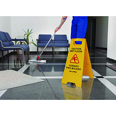 Alpine Bilingual Caution Wet Floor Sign, 11.8 x 0.7 x 24.6, Yellow, 3/Carton (ALHALP4993)