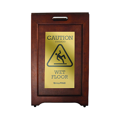 Alpine 2-Sided Plated Wooden A-Frame Bilingual Wet Floor Sign, 15 x 2 x 24, Brass (ALHALP499BRA)