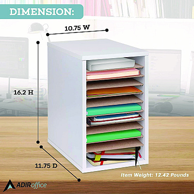AdirOffice 11 Compartment Wood Mail Paper Sorter Literature Organizer, 11 Sections, Letter Size, 10.75 x 11.75 x 16.2, White (ALHI50011WHI)