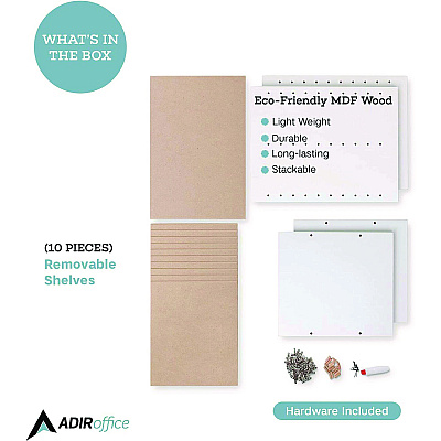 AdirOffice 11 Compartment Wood Mail Paper Sorter Literature Organizer, 11 Sections, Letter Size, 10.75 x 11.75 x 16.2, White (ALHI50011WHI)