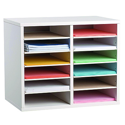 AdirOffice Wood Adjustable 12 Compartment Literature Organizer, 12 Sections, Letter Size, 20 x 11.8 x 16.3, White (ALHI50012WHI)