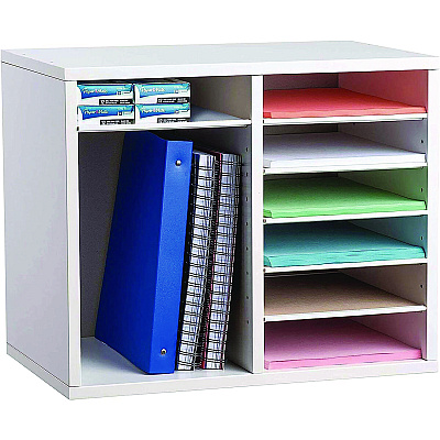 AdirOffice Wood Adjustable 12 Compartment Literature Organizer, 12 Sections, Letter Size, 20 x 11.8 x 16.3, White (ALHI50012WHI)