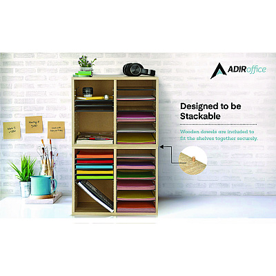 AdirOffice Wood Adjustable 12 Compartment Literature Organizer, 12 Sections, Letter Size, 20 x 11.8 x 16.3, Medium Oak (ALHI50012MEO)
