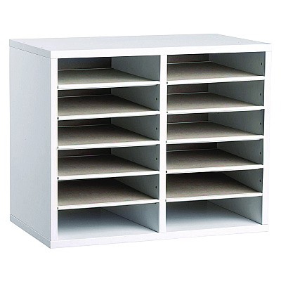 AdirOffice Wood Adjustable 12 Compartment Literature Organizer, 12 Sections, Letter Size, 20 x 11.8 x 16.3, White (ALHI50012WHI)