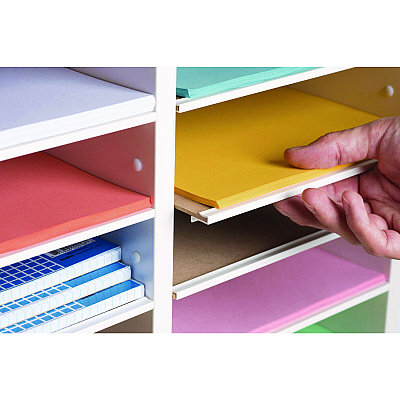 AdirOffice Wood Adjustable 12 Compartment Literature Organizer, 12 Sections, Letter Size, 20 x 11.8 x 16.3, White (ALHI50012WHI)