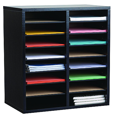 AdirOffice Wood Adjustable 16 Compartment Literature Organizer, 16 Sections, Letter Size, 20 x 11.8 x 21.4, Black (ALHI50016BLK)