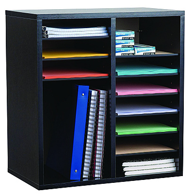 AdirOffice Wood Adjustable 16 Compartment Literature Organizer, 16 Sections, Letter Size, 20 x 11.8 x 21.4, Black (ALHI50016BLK)
