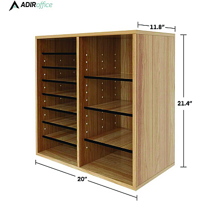 AdirOffice Wood Adjustable 16 Compartment Literature Organizer, 16 Sections, Letter Size, 20 x 11.8 x 21.4, Medium Oak (ALHI50016MEO)