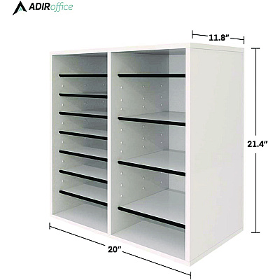 AdirOffice Wood Adjustable 16 Compartment Literature Organizer, 16 Sections, Letter Size, 20 x 11.8 x 21.4, White (ALHI50016WHI)