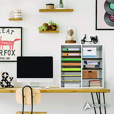 AdirOffice Wood Adjustable 16 Compartment Literature Organizer, 16 Sections, Letter Size, 20 x 11.8 x 21.4, White (ALHI50016WHI)