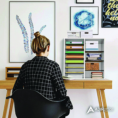 AdirOffice Wood Adjustable 16 Compartment Literature Organizer, 16 Sections, Letter Size, 20 x 11.8 x 21.4, White (ALHI50016WHI)