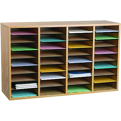 AdirOffice Wood Adjustable 36 Compartment Literature Organizer, 36 Sections, Letter Size, 39.3 x 11.8 x 23.9, Medium Oak (ALHI50036MEO)
