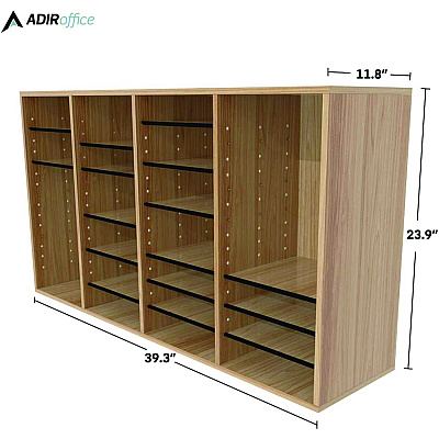 AdirOffice Wood Adjustable 36 Compartment Literature Organizer, 36 Sections, Letter Size, 39.3 x 11.8 x 23.9, Medium Oak (ALHI50036MEO)