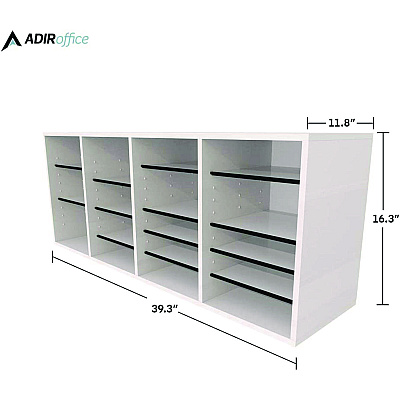 AdirOffice Wood Adjustable 24 Compartment Literature Organizer, 24 Sections, Letter Size, 39.3 x 11.8 x 16.3, White (ALHI50024WHI)