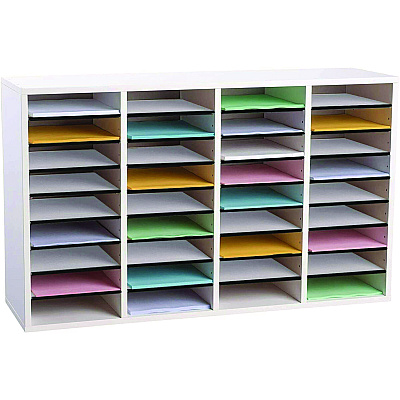 AdirOffice Wood Adjustable 36 Compartment Literature Organizer, 36 Sections, Letter Size, 39.3 x 11.8 x 23.9, White (ALHI50036WHI)