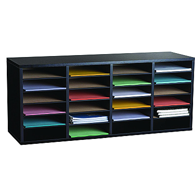 AdirOffice Wood Adjustable 24 Compartment Literature Organizer, 24 Sections, Letter Size, 39.3 x 11.8 x 16.3, Black (ALHI50024BLK)