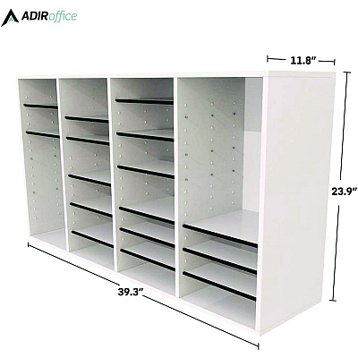 AdirOffice Wood Adjustable 36 Compartment Literature Organizer, 36 Sections, Letter Size, 39.3 x 11.8 x 23.9, White (ALHI50036WHI)