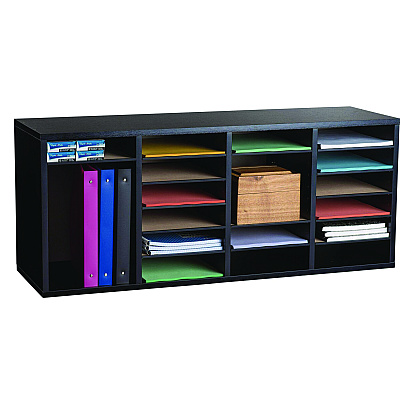 AdirOffice Wood Adjustable 24 Compartment Literature Organizer, 24 Sections, Letter Size, 39.3 x 11.8 x 16.3, Black (ALHI50024BLK)