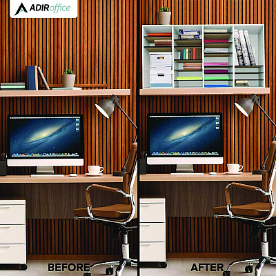AdirOffice Wood Adjustable 36 Compartment Literature Organizer, 36 Sections, Letter Size, 39.3 x 11.8 x 23.9, White (ALHI50036WHI)