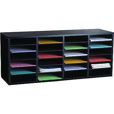 AdirOffice Wood Adjustable 24 Compartment Literature Organizer, 24 Sections, Letter Size, 39.3 x 11.8 x 16.3, Black (ALHI50024BLK)