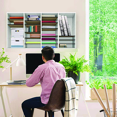 AdirOffice Wood Adjustable 36 Compartment Literature Organizer, 36 Sections, Letter Size, 39.3 x 11.8 x 23.9, White (ALHI50036WHI)