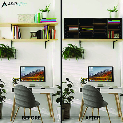 AdirOffice Wood Adjustable 24 Compartment Literature Organizer, 24 Sections, Letter Size, 39.3 x 11.8 x 16.3, Black (ALHI50024BLK)