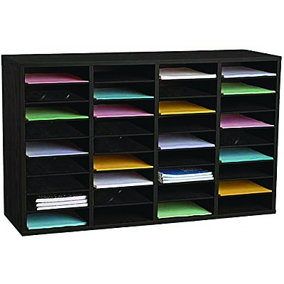 AdirOffice Wood Adjustable 36 Compartment Literature Organizer, 36 Sections, Letter Size, 39.3 x 11.8 x 23.9, Black (ALHI50036BLK)