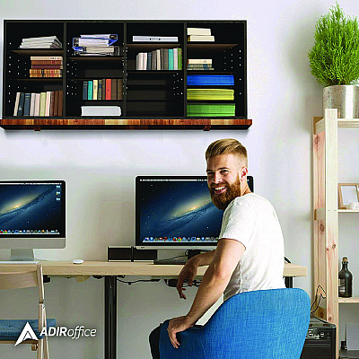 AdirOffice Wood Adjustable 24 Compartment Literature Organizer, 24 Sections, Letter Size, 39.3 x 11.8 x 16.3, Black (ALHI50024BLK)
