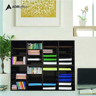 AdirOffice Wood Adjustable 24 Compartment Literature Organizer, 24 Sections, Letter Size, 39.3 x 11.8 x 16.3, Black (ALHI50024BLK)