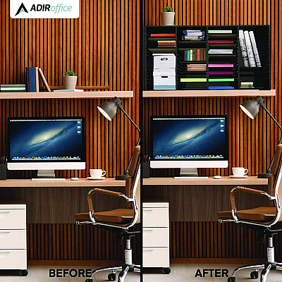 AdirOffice Wood Adjustable 36 Compartment Literature Organizer, 36 Sections, Letter Size, 39.3 x 11.8 x 23.9, Black (ALHI50036BLK)
