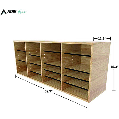 AdirOffice Wood Adjustable 24 Compartment Literature Organizer, 24 Sections, Letter Size, 39.3 x 11.8 x 16.3, Medium Oak (ALHI50024MEO)