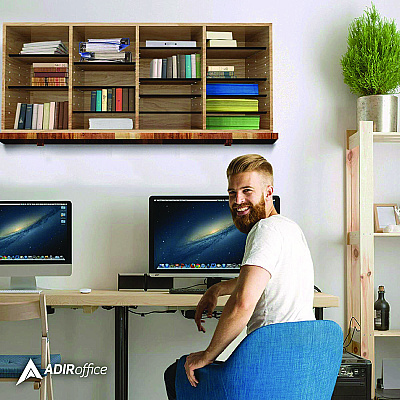 AdirOffice Wood Adjustable 24 Compartment Literature Organizer, 24 Sections, Letter Size, 39.3 x 11.8 x 16.3, Medium Oak (ALHI50024MEO)
