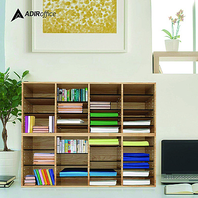 AdirOffice Wood Adjustable 24 Compartment Literature Organizer, 24 Sections, Letter Size, 39.3 x 11.8 x 16.3, Medium Oak (ALHI50024MEO)