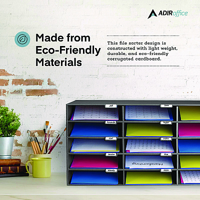AdirOffice File Classroom Literature Organizer, 15 Sections, Letter Size, 32 x 13 x 17, Black (ALHI50115BLK)