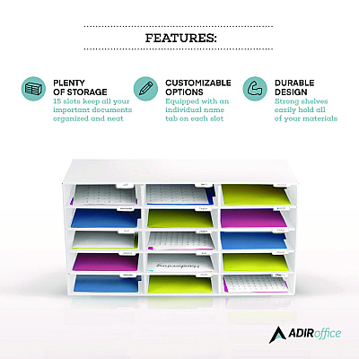 AdirOffice File Classroom Literature Organizer, 15 Sections, Letter Size, 32 x 13 x 17, White (ALHI50115WHI)