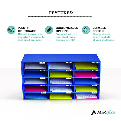 AdirOffice File Classroom Literature Organizer, 15 Sections, Letter Size, 32 x 13 x 17, Blue (ALHI50115BLU)