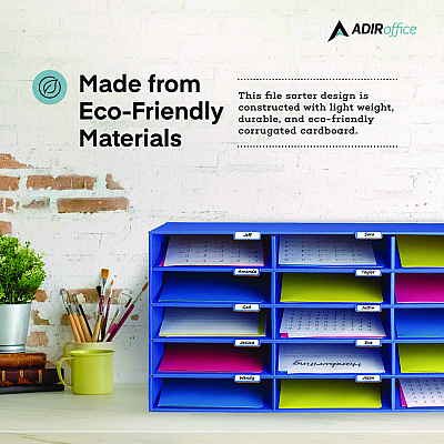 AdirOffice File Classroom Literature Organizer, 15 Sections, Letter Size, 32 x 13 x 17, Blue (ALHI50115BLU)